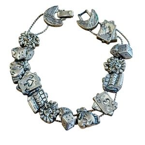 VTG Tofa Gambling Casino Money Bag Dice Charm slider Regal Bracelet Silver Tone